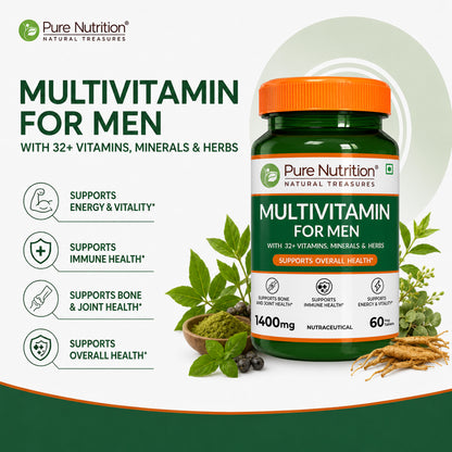 Multivitamin for Men - 60 Vegetarian Tablets | Daily Wellness with 32+ Vitamins, Minerals, and Herbal Extracts