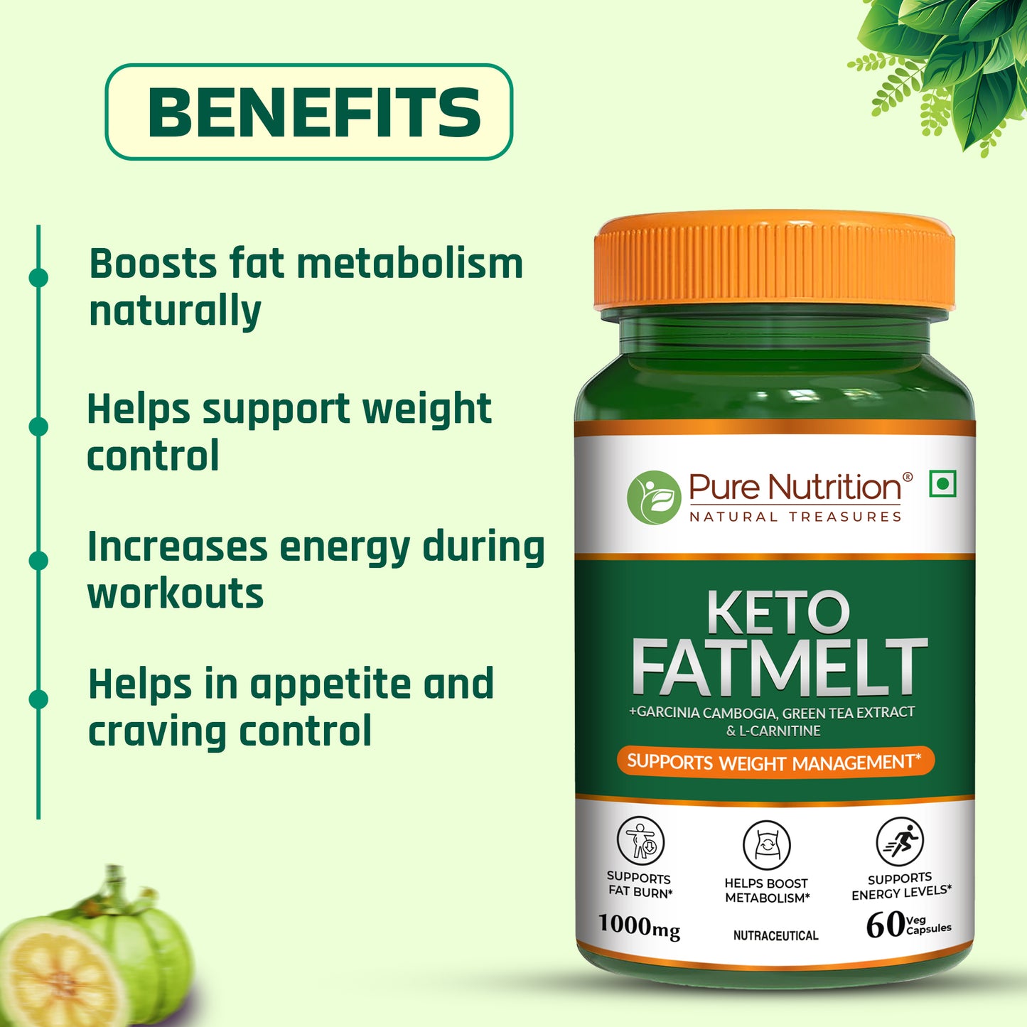 Pure Nutrition Keto Fatmelt | Garcinia Cambogia, Green Tea & L-Carnitine