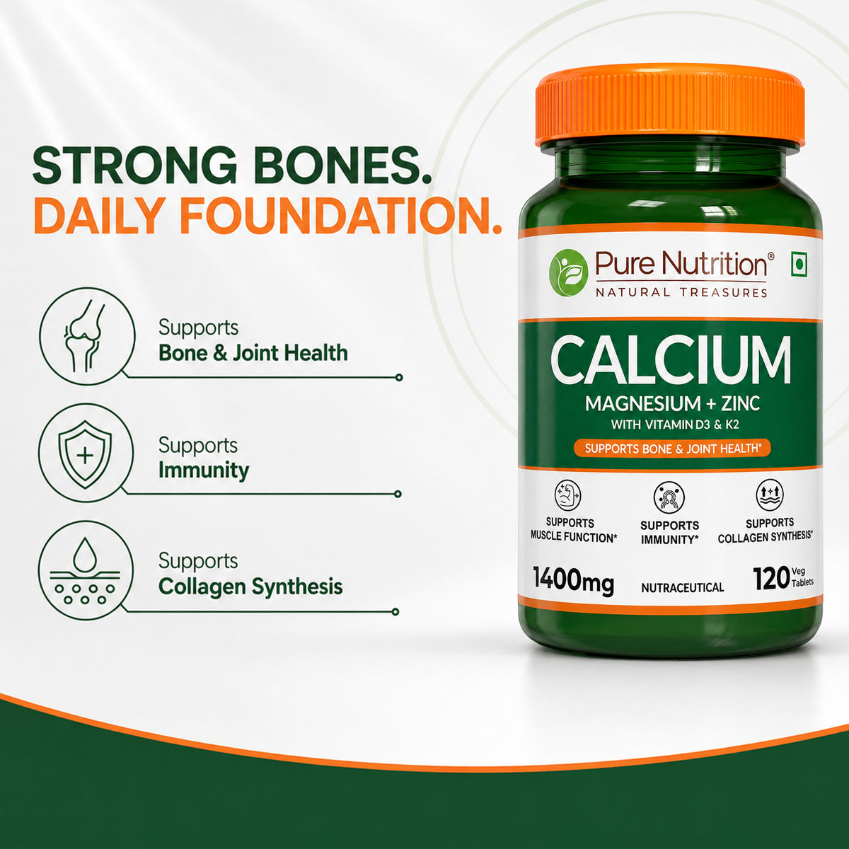 Calcium Magnesium Zinc with Vitamin D3 & K2  Bone & Muscle Support | 120 Tablets