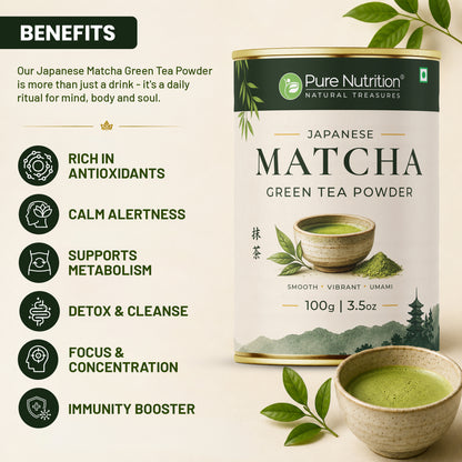 Japanese Matcha Green Tea Powder 100g | Premium Matcha from Japan | Finely Ground Green Tea Powder for Tea, Latte & Smoothies
