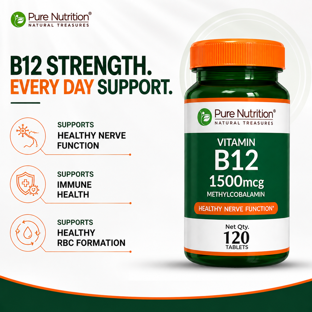 Vitamin B12 Methylcobalamin 1500 mcg  Energy, Nerve & Mood Support | 120 Tablets