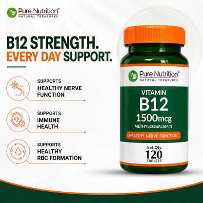Vitamin B12 Methylcobalamin 1500 mcg  Energy, Nerve & Mood Support | 120 Tablets