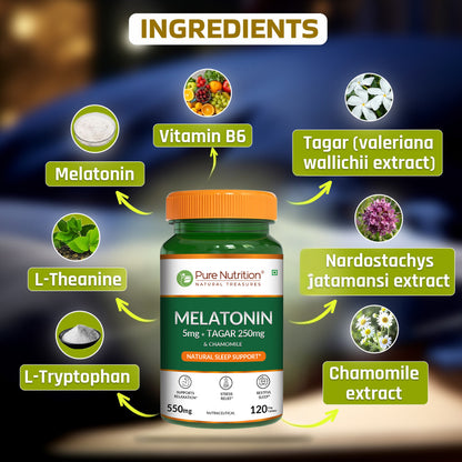 Pure Nutrition Melatonin with Tagar, Chamomile & L-Theanine