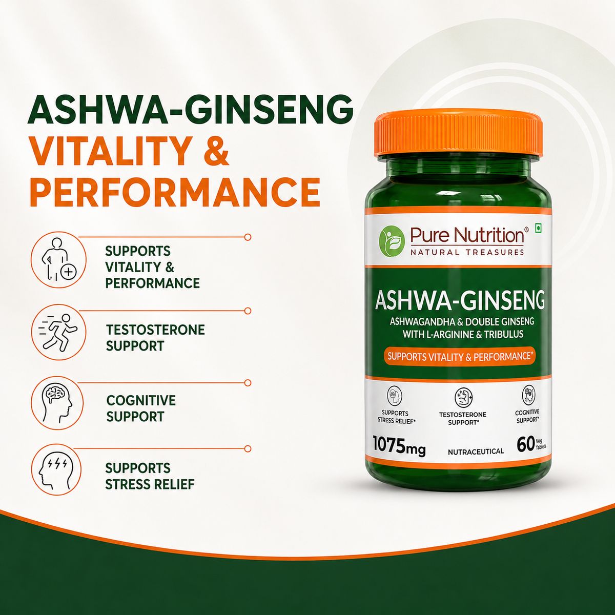 Ashwaginseng 60 Tabs  Energy & Improves Stamina with Ashwagandha, Ginseng & Herbal Extracts