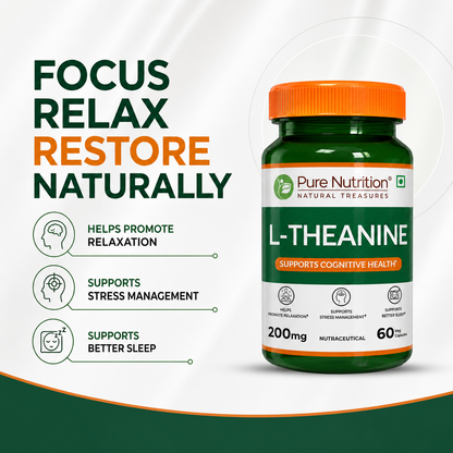 L-Theanine 200mg | Supports Calmness, Focus & Cognitive Function| 120 capsules