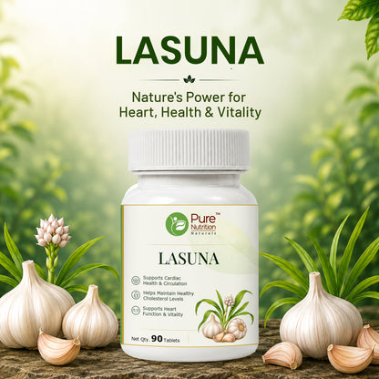 Pure Nutrition Lasuna Tablets | Ayurvedic Garlic Extract Supplement | Supports Heart & Circulation Wellness 