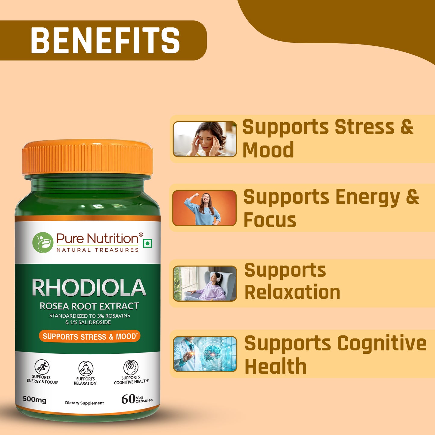 Pure Nutrition Rhodiola Rosea Root Extract – 500mg, 60 Veg Capsules