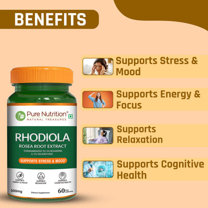 Pure Nutrition Rhodiola Rosea Root Extract – 500mg, 60 Veg Capsules