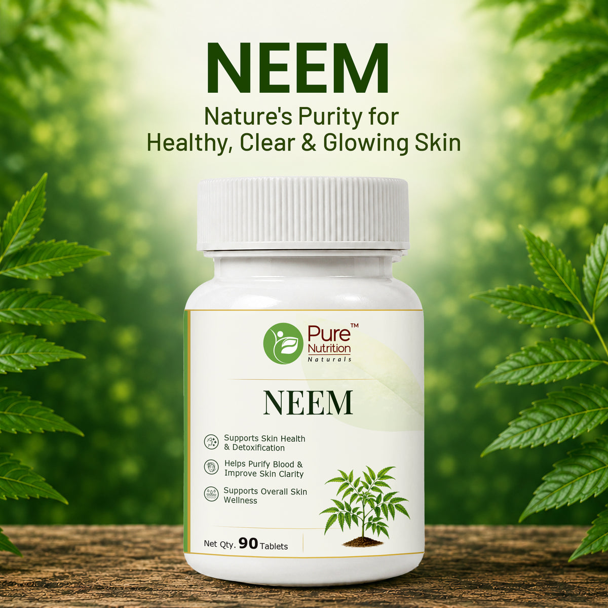 Pure Nutrition Neem Tablets | Ayurvedic Neem Extract Supplement | Supports Skin Wellness & Daily Detox Support 