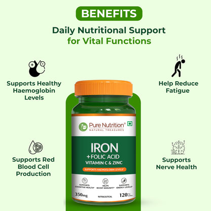 Iron with Folic Acid - 120 Tablets | Supports Haemoglobin Production and Helps Maintain Healthy Iron Levels