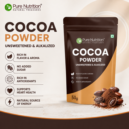 Cocoa Powder 50g | Unsweetened & Alkalized Cocoa Powder | Rich Chocolate Flavor for Baking, Beverages & Desserts