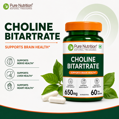 Choline Bitartrate 650mg  Brain, Nerve & Liver Support | 60 Veg Capsules