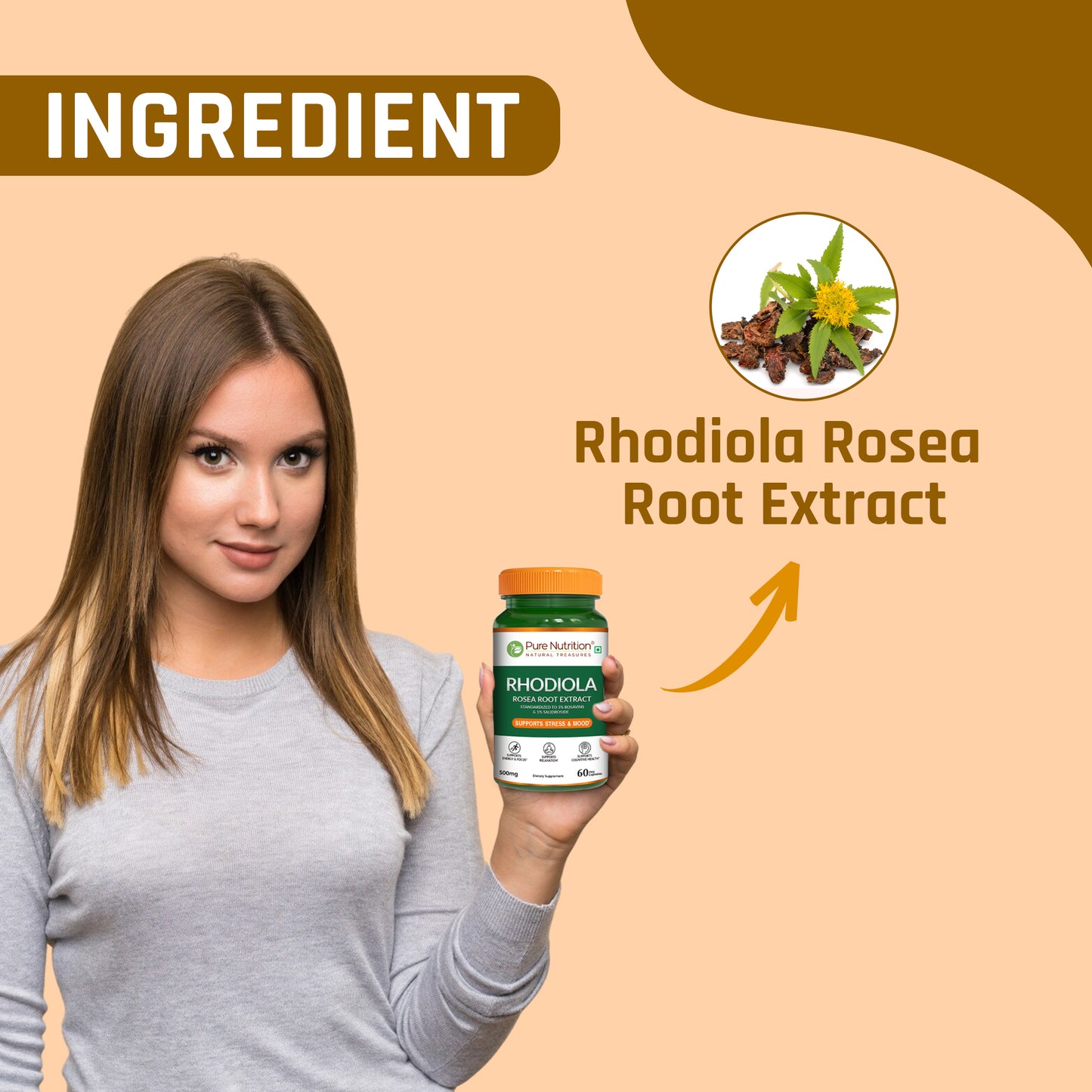 Pure Nutrition Rhodiola Rosea Root Extract – 500mg, 60 Veg Capsules