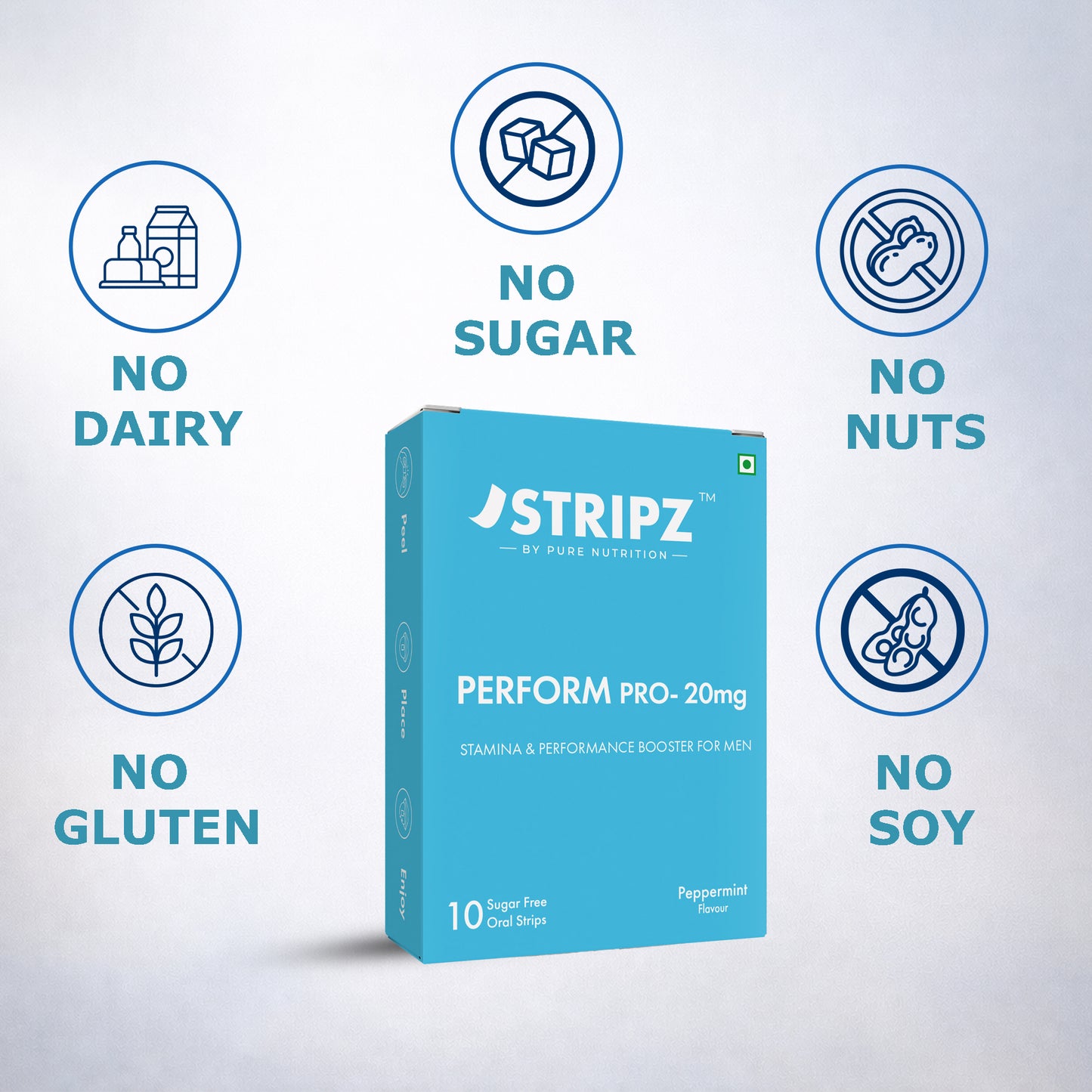 Stripz Perform Pro Oral Strips (Tadalafil IP 20 mg) | Peppermint Flavour