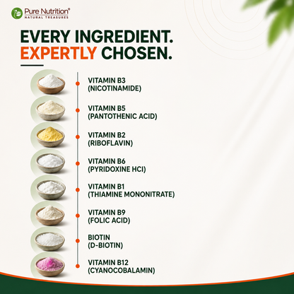 B Complex with Essential Vitamins B1, B2, B3, B5, B6, B7, B9, B12 - 60 Tablets  | Supports Energy, Metabolism, and Overall Wellness