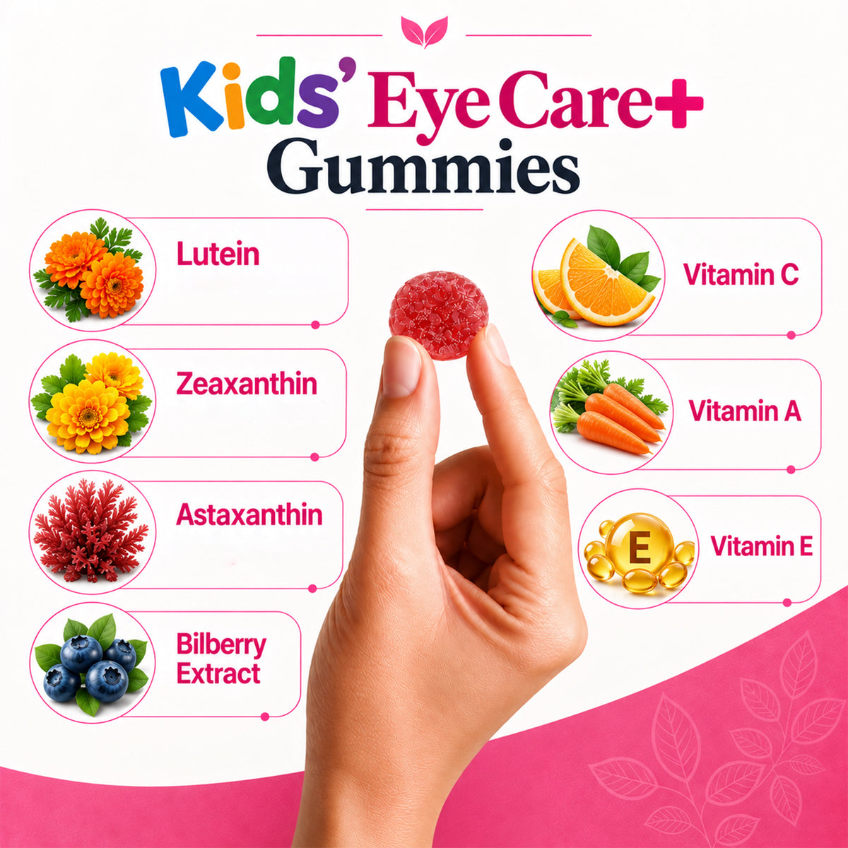 Kids’ Eye Care+ Gummies with Lutein, Zeaxanthin, Astaxanthin, Vitamin A & Bilberry | Lychee Flavour | 30 Gummies