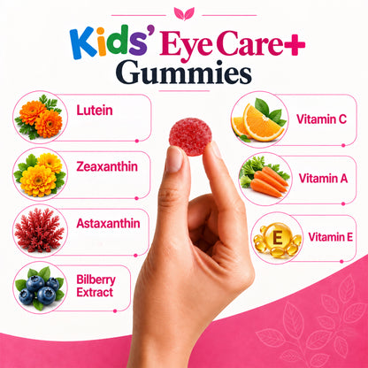 Kids’ Eye Care+ Gummies with Lutein, Zeaxanthin, Astaxanthin, Vitamin A & Bilberry | Lychee Flavour | 30 Gummies