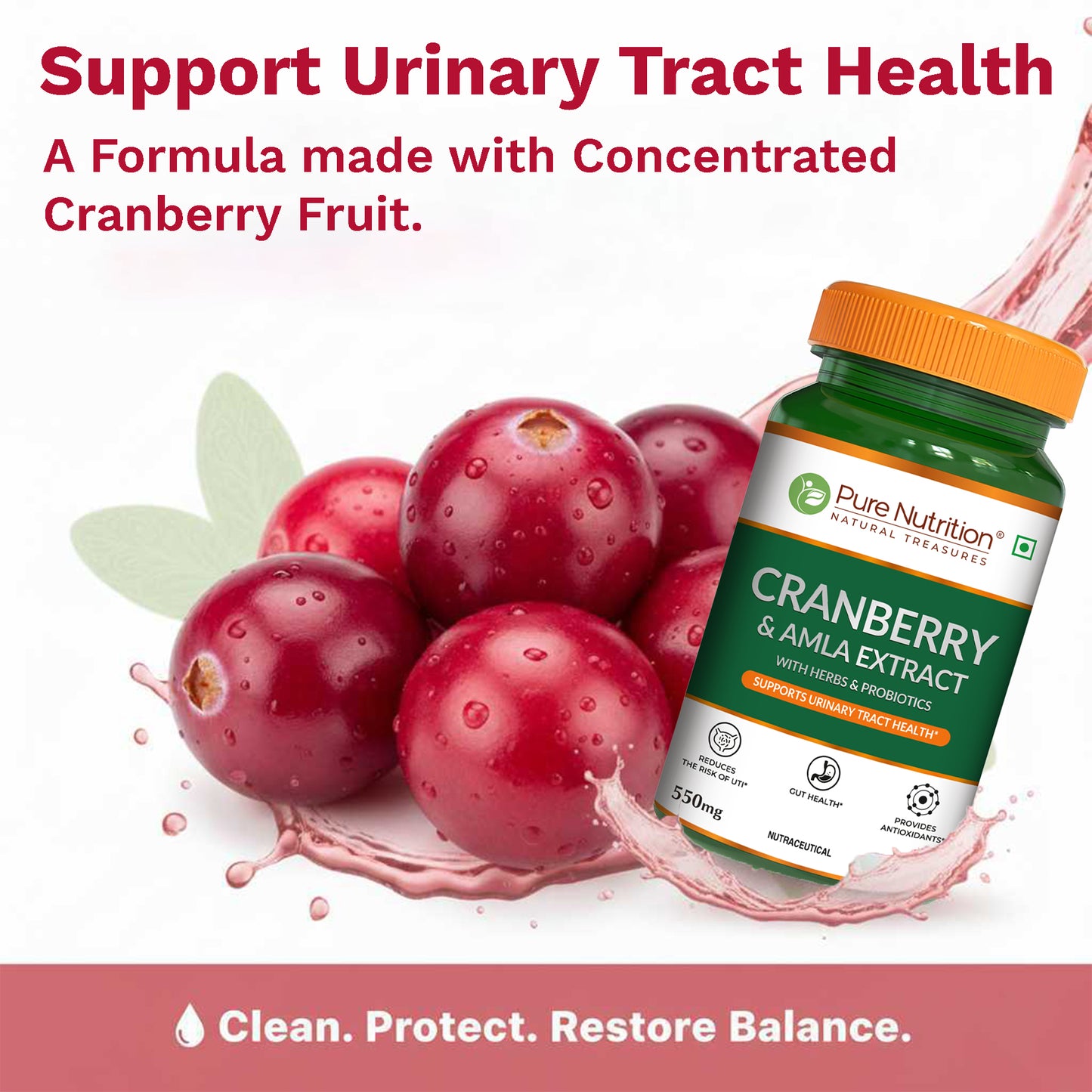 Cranberry and Amla Extract Capsules with Herbs & Probiotics – 60 Veg Capsules