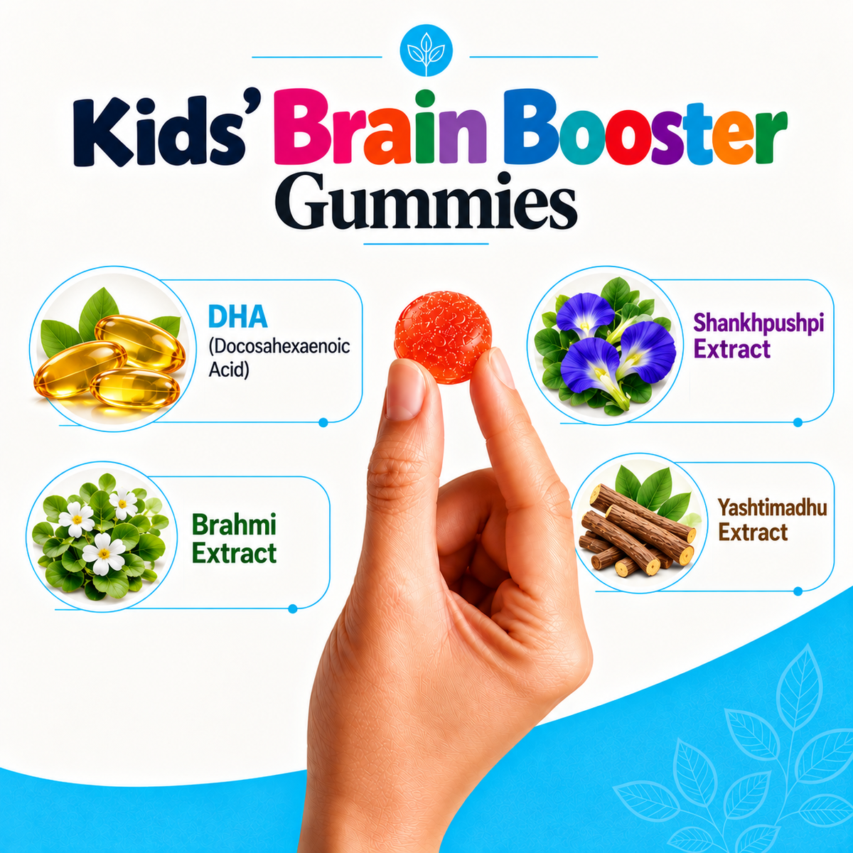 Kids’ Brain Booster Gummies with DHA, Brahmi, Shankhpushpi & Yashtimadhu | Apple Flavour | 30 Gummies