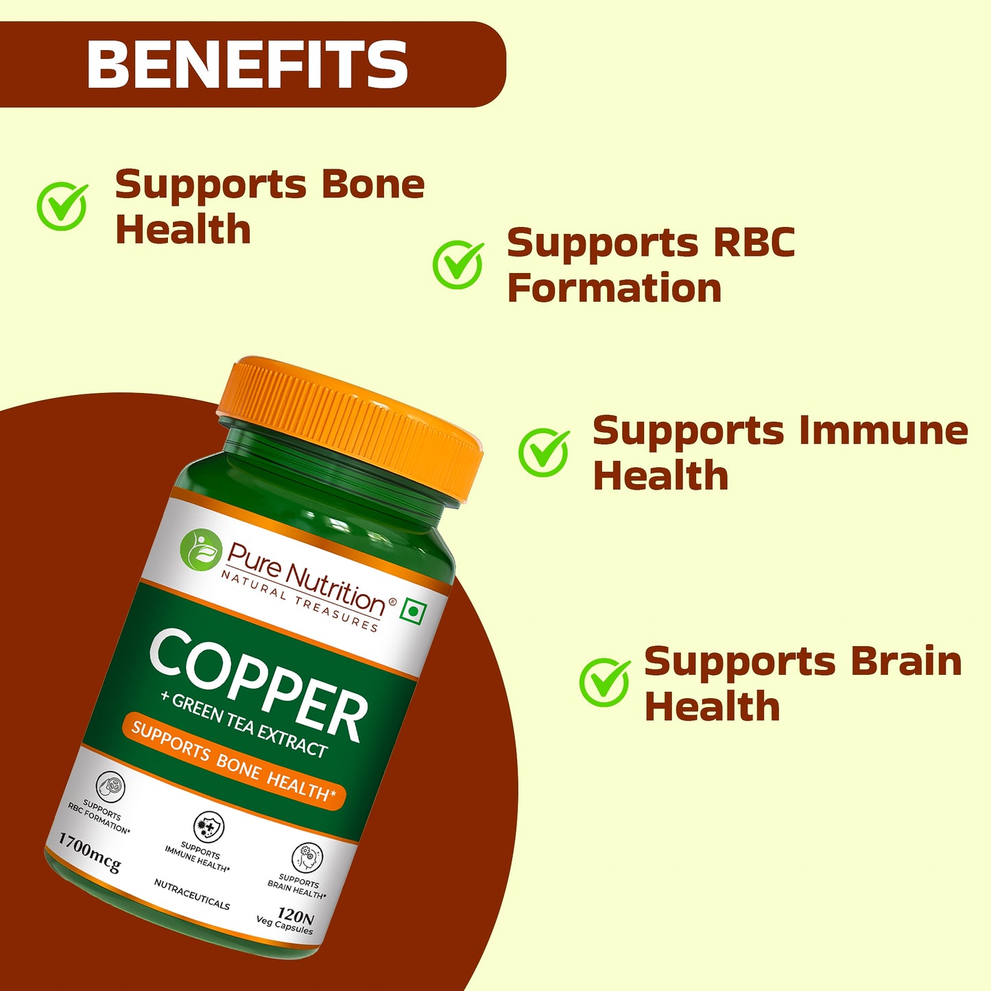 Pure Nutrition Copper Gluconate – 120 Veg Capsules