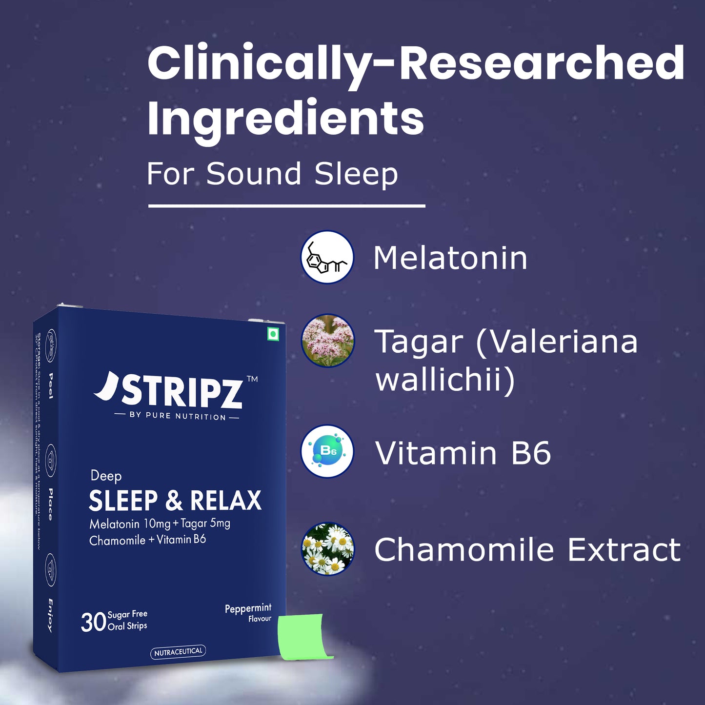Deep Sleep & Relax Oral Strips – Melatonin, Botanicals & Vitamin B6 (30 Strips)
