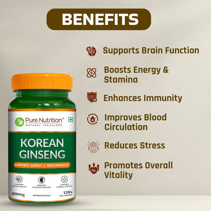Pure Nutrition Korean Ginseng – 120 Veg Capsules