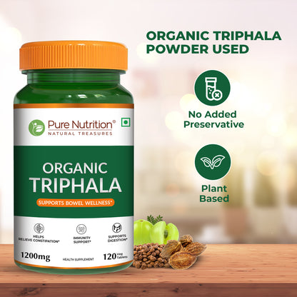 Organic Triphala Extract Supplement - 120 Vegetarian Tablets | Supports Digestion and Boosts Immunity