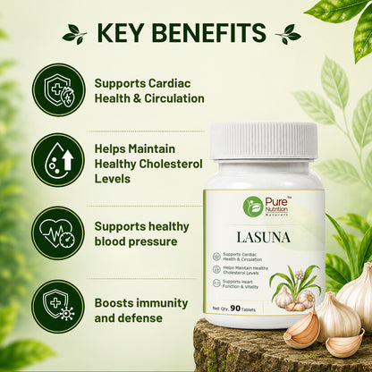Pure Nutrition Lasuna Tablets | Ayurvedic Garlic Extract Supplement | Supports Heart & Circulation Wellness 
