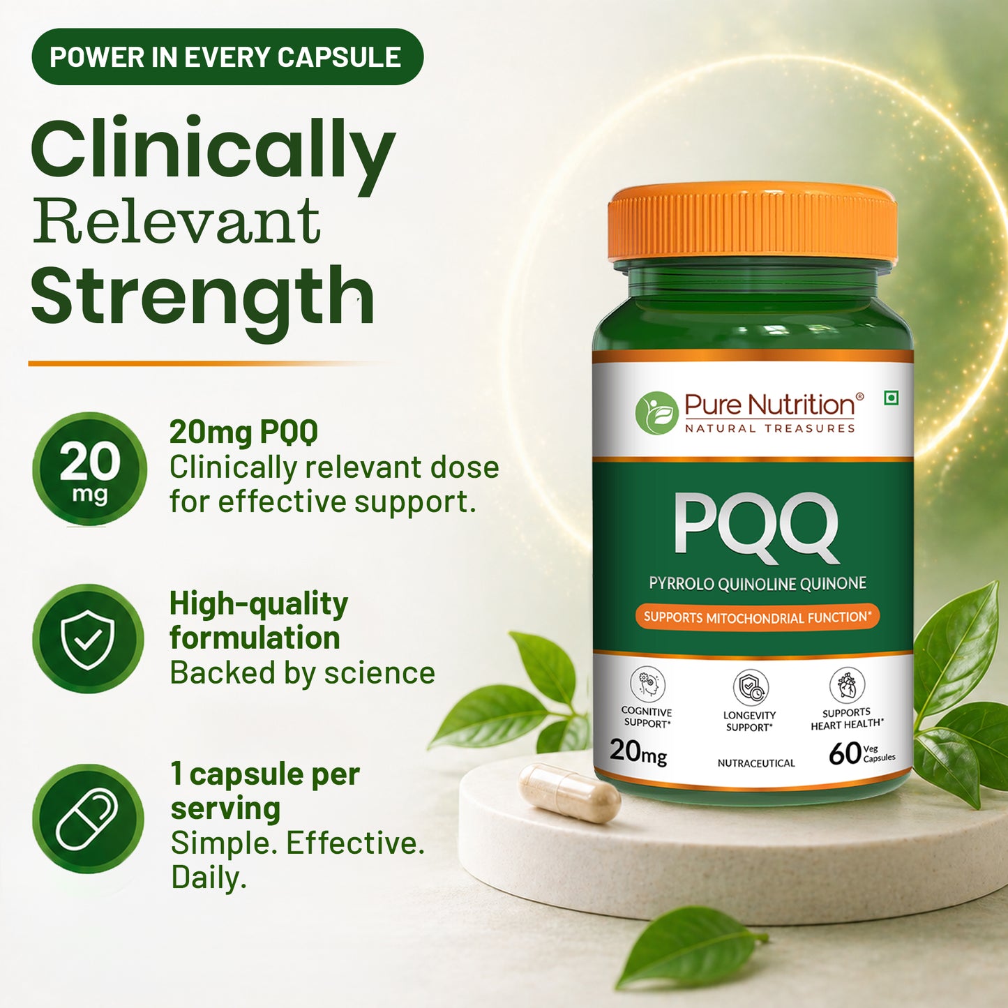 Pure Nutrition PQQ – 60 Veg Capsules | Pyrroloquinoline Quinone Supplement