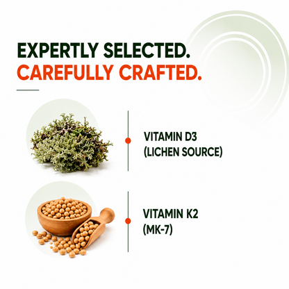Vitamin D3 + K2 from Lichen  Bone, Heart & Calcium Support | 60 Tablets