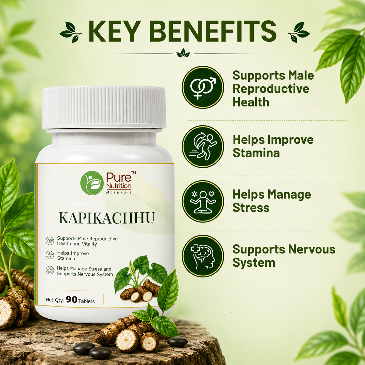 Pure Nutrition Kapikachhu Tablets | Ayurvedic Vitality & Wellness Support | Mucuna Pruriens Extract 