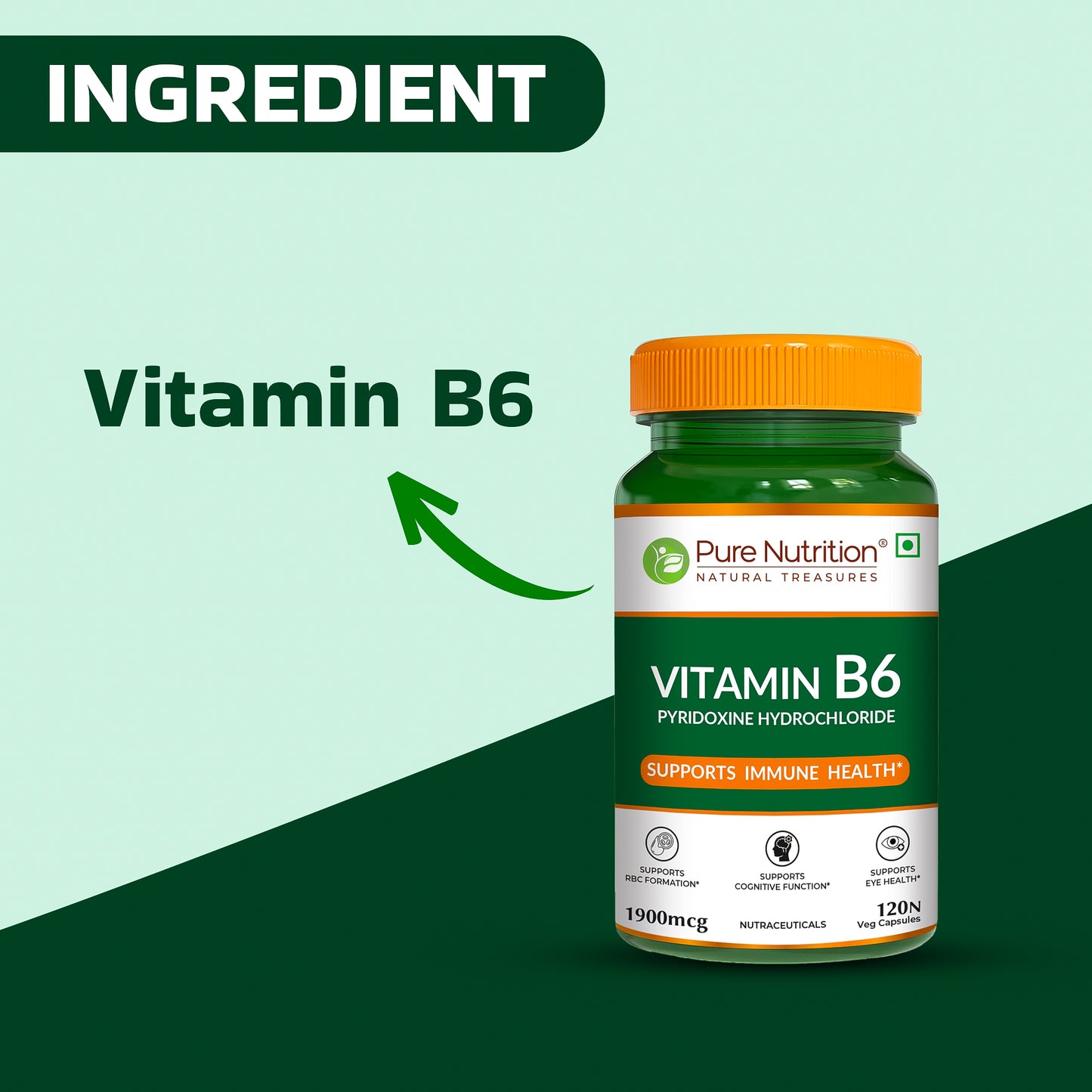 Pure Nutrition Vitamin B6 – 120 Veg Capsules