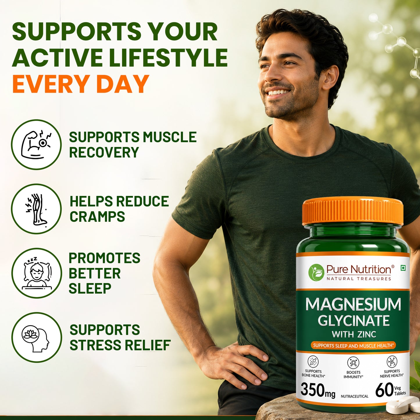 Magnesium Glycinate with Zinc  Sleep, Muscle Relaxation & Bone Health Tablets