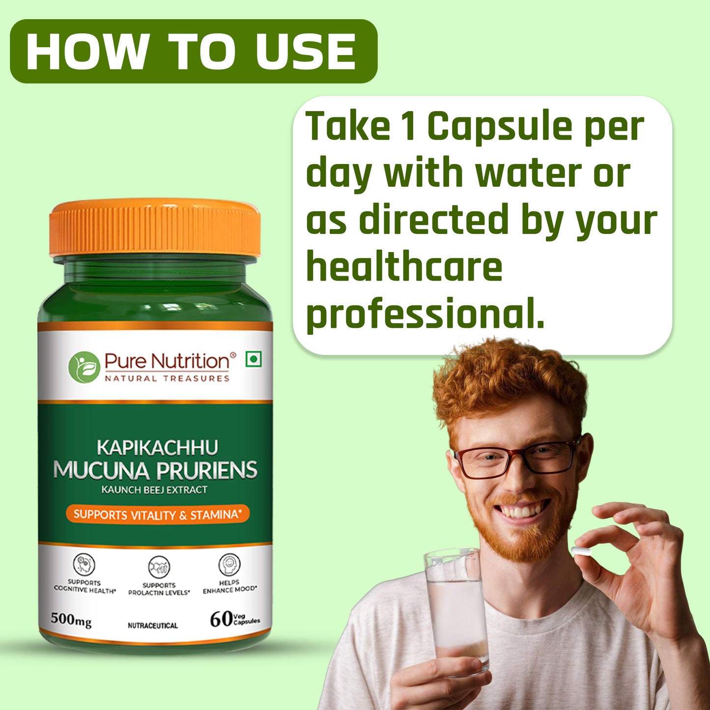 Pure Nutrition Mucuna Pruriens Extract | 500 mg | 60 Veg Capsules