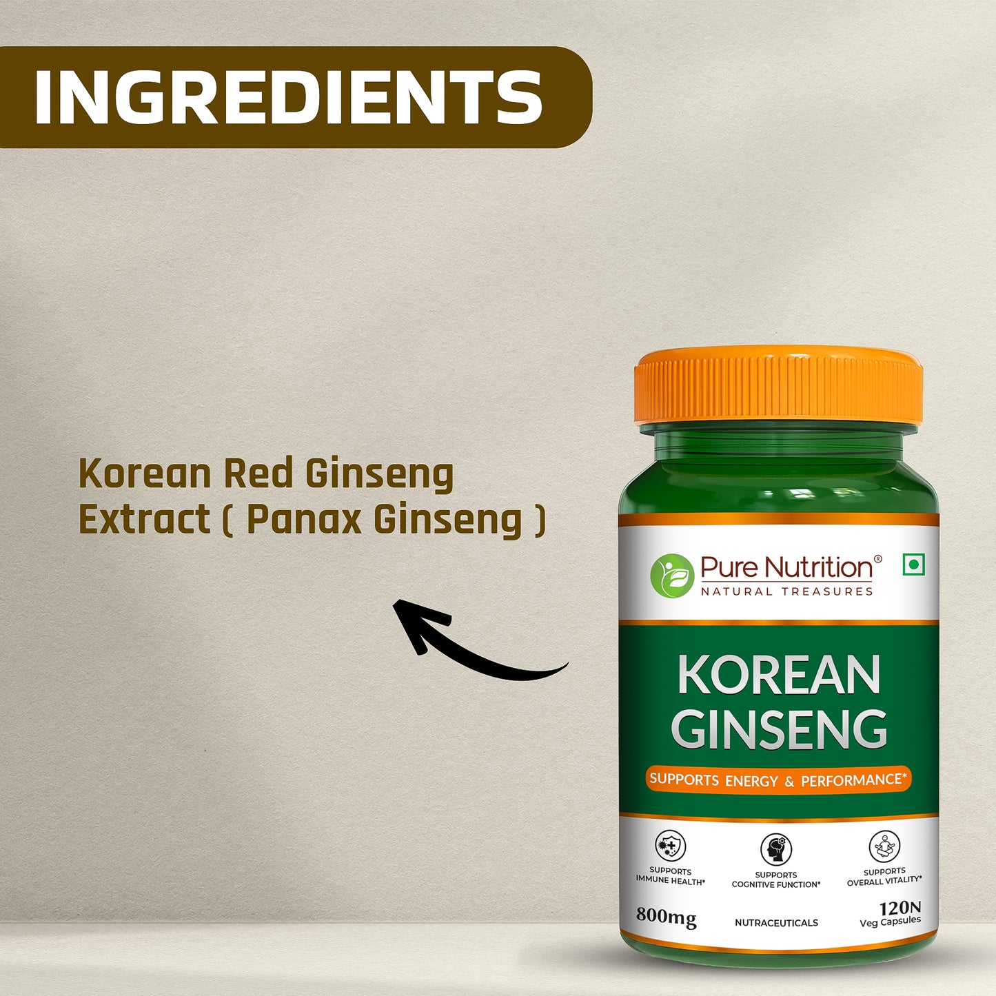 Pure Nutrition Korean Ginseng – 120 Veg Capsules