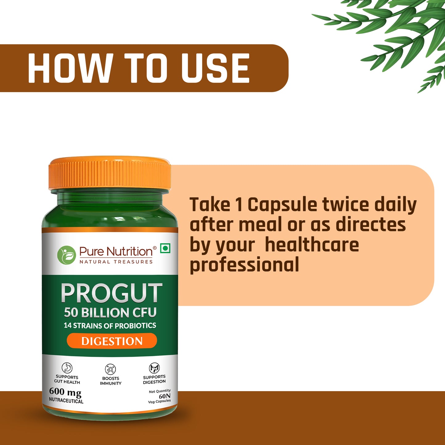 Progut 50 Billion CFU | Advanced Probiotic for Gut & Immune Health| 60 veg Capsules
