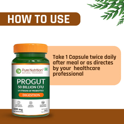 Progut 50 Billion CFU | Advanced Probiotic for Gut & Immune Health| 60 veg Capsules