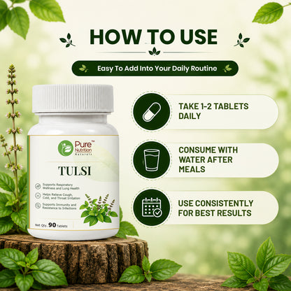 Pure Nutrition Tulsi Tablets | Holy Basil Extract for Respiratory & Immune Wellness Support | Ayurvedic Herbal Supplement