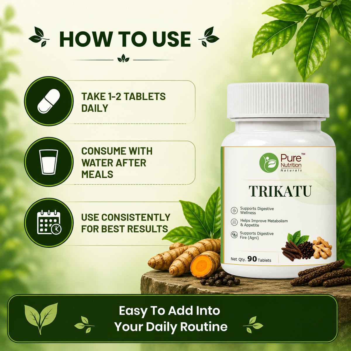 Pure Nutrition Trikatu Tablets | Ayurvedic Herbal Blend with Pippali, Maricha & Shunthi | Supports Digestion & Metabolism 