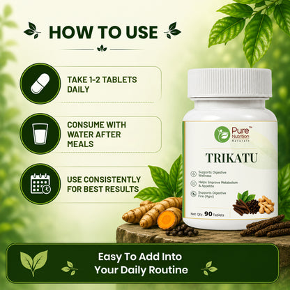 Pure Nutrition Trikatu Tablets | Ayurvedic Herbal Blend with Pippali, Maricha & Shunthi | Supports Digestion & Metabolism 
