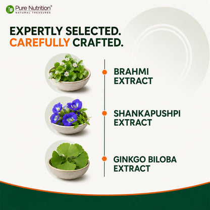 Brahmi + Shankhpushpi + Ginkgo Biloba | 900mg | 60 Veg Capsules