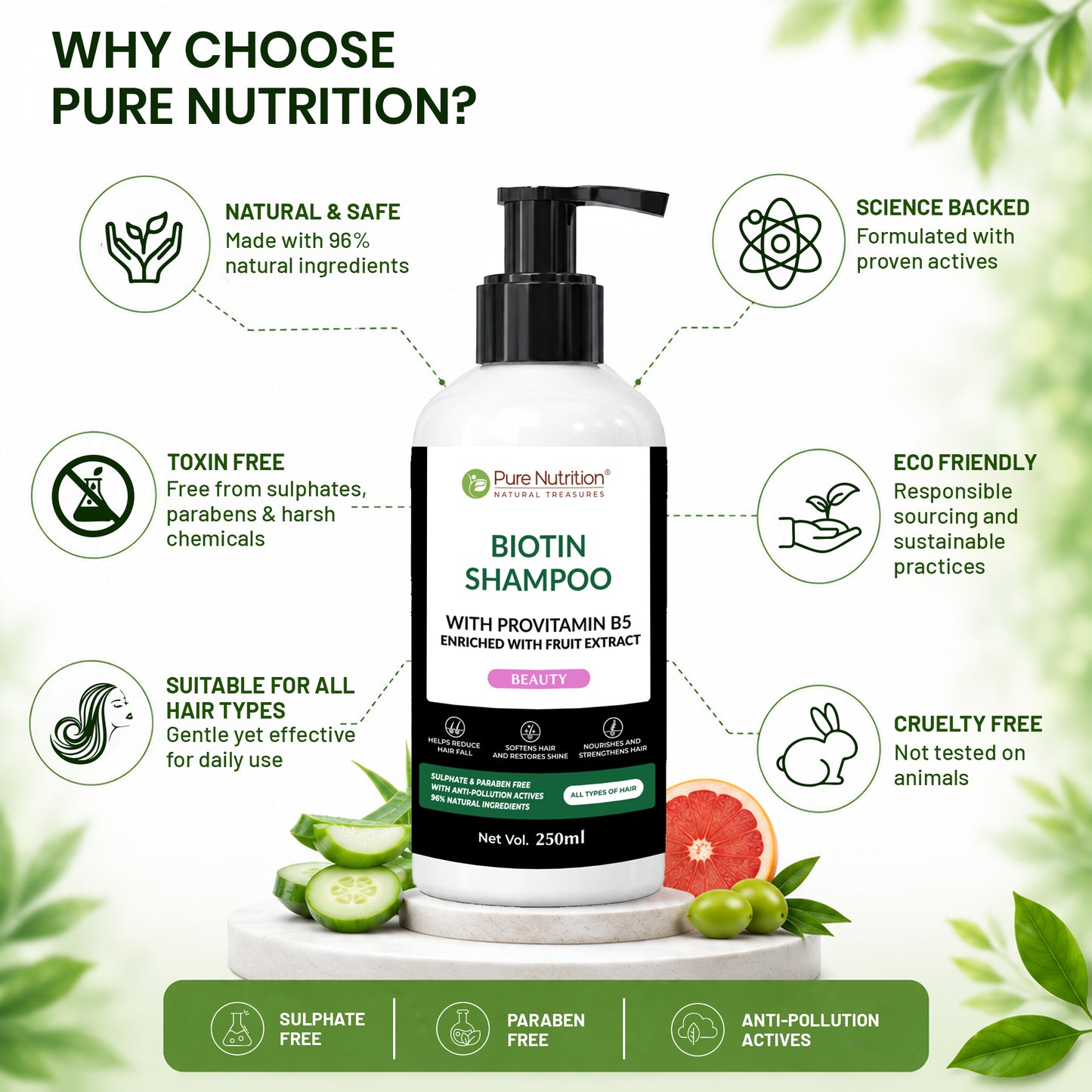 Biotin Shampoo with Provitamin B5 – Strengthens Hair & Promotes Growth | 250ml