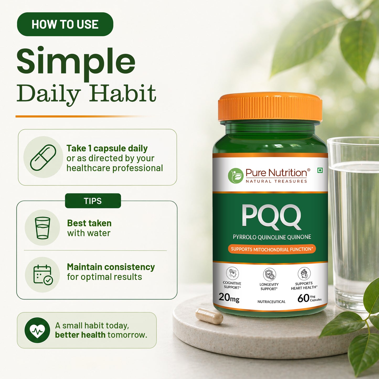 Pure Nutrition PQQ – 60 Veg Capsules | Pyrroloquinoline Quinone Supplement
