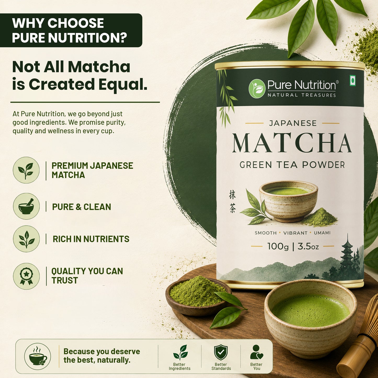 Japanese Matcha Green Tea Powder 100g | Premium Matcha from Japan | Finely Ground Green Tea Powder for Tea, Latte & Smoothies