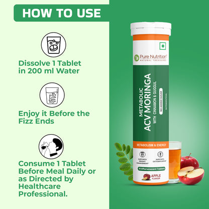 Pure Nutrition ACV Moringa Effervescent Tablets – Apple Flavour – 15 Tablets
