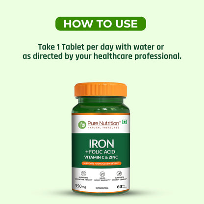 Iron with Folic Acid - 60 Tablets | Supports Haemoglobin Production and Helps Maintain Healthy Iron Levels
