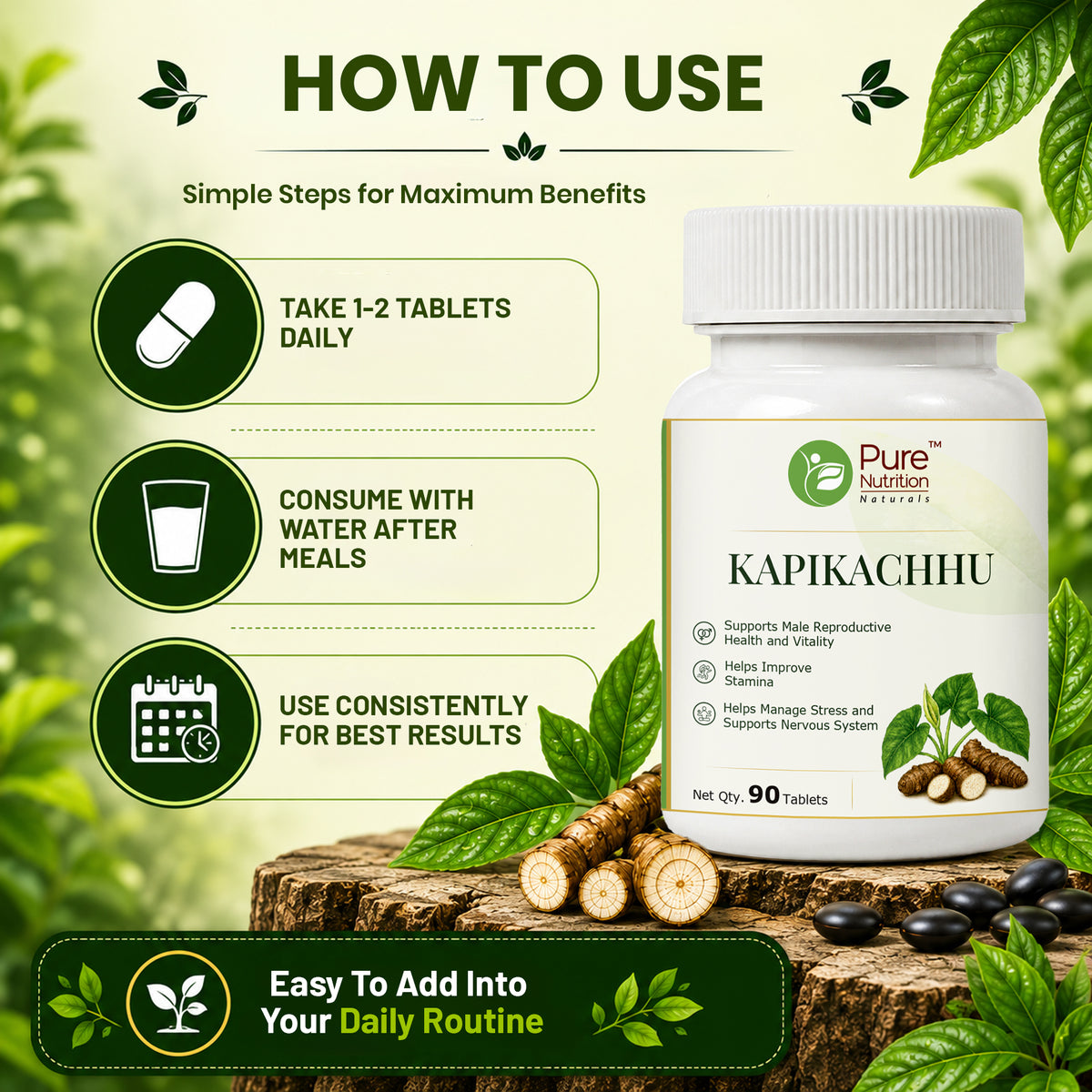 Pure Nutrition Kapikachhu Tablets | Ayurvedic Vitality & Wellness Support | Mucuna Pruriens Extract 
