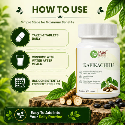 Pure Nutrition Kapikachhu Tablets | Ayurvedic Vitality & Wellness Support | Mucuna Pruriens Extract 