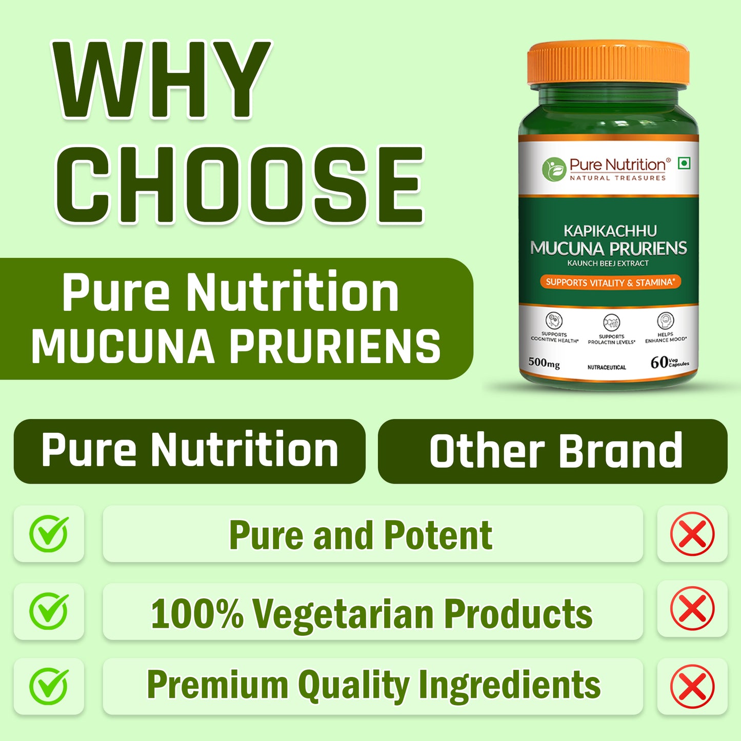 Pure Nutrition Mucuna Pruriens Extract | 500 mg | 60 Veg Capsules