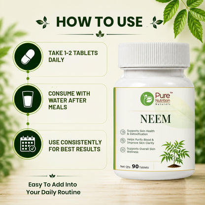 Pure Nutrition Neem Tablets | Ayurvedic Neem Extract Supplement | Supports Skin Wellness & Daily Detox Support 
